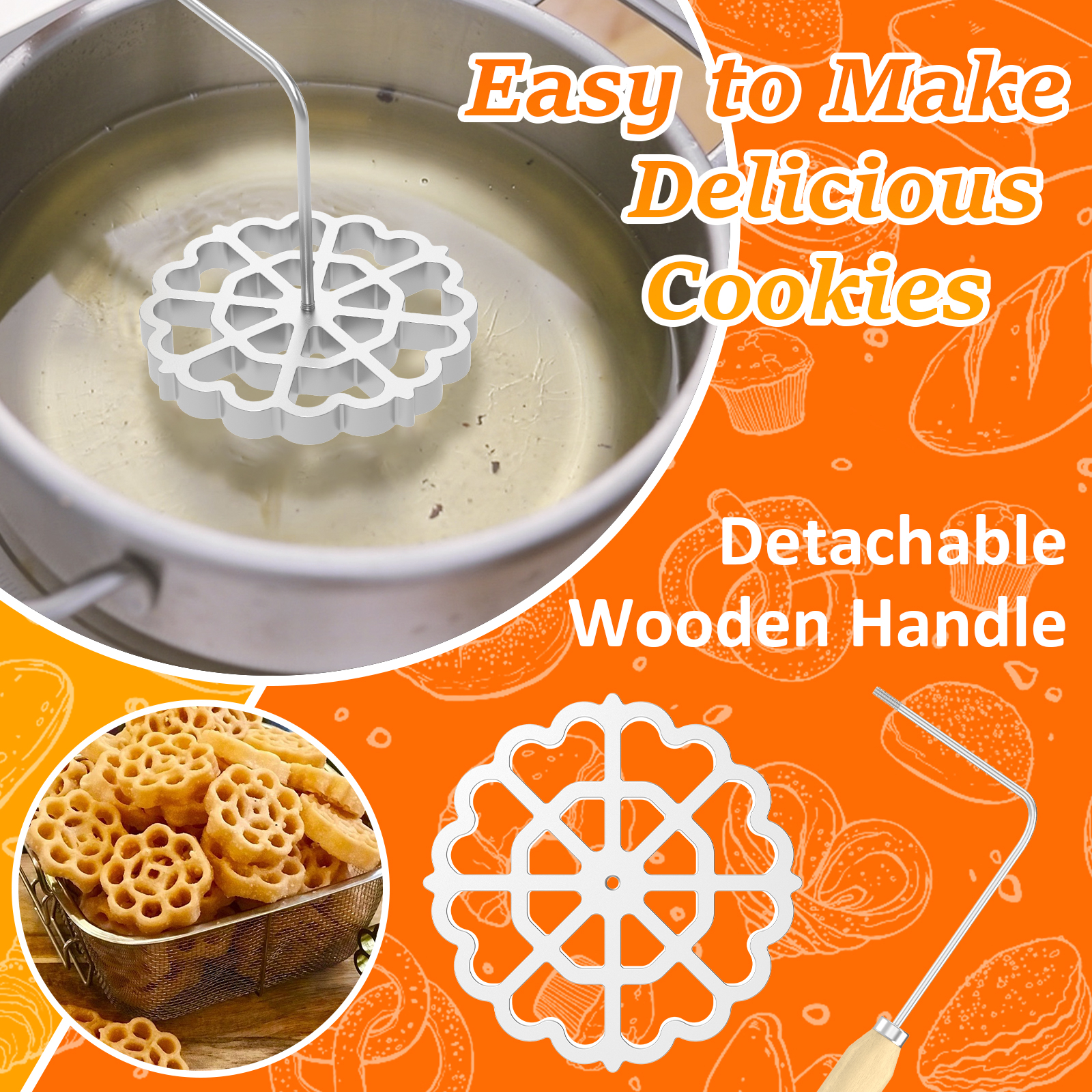 Moules à Rosettes en Aluminium pour Biscuits Bunuelos, Gaufres, Entonnoir, Anneau de Gâteau, Outils de Cuisine AI0001 – Image 4