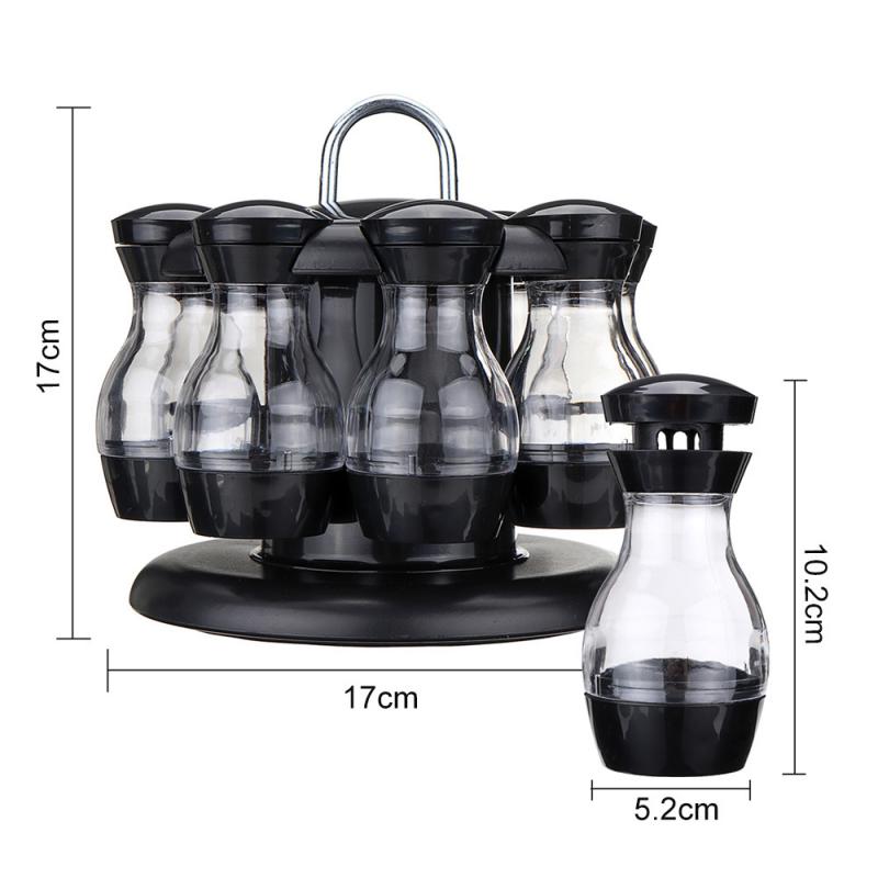 Pot à épices rotatif et ajustable, matériel de protection de l'environnement, outils de cuisine T1, ensemble de 8 bouteilles noires AI0001 – Image 2