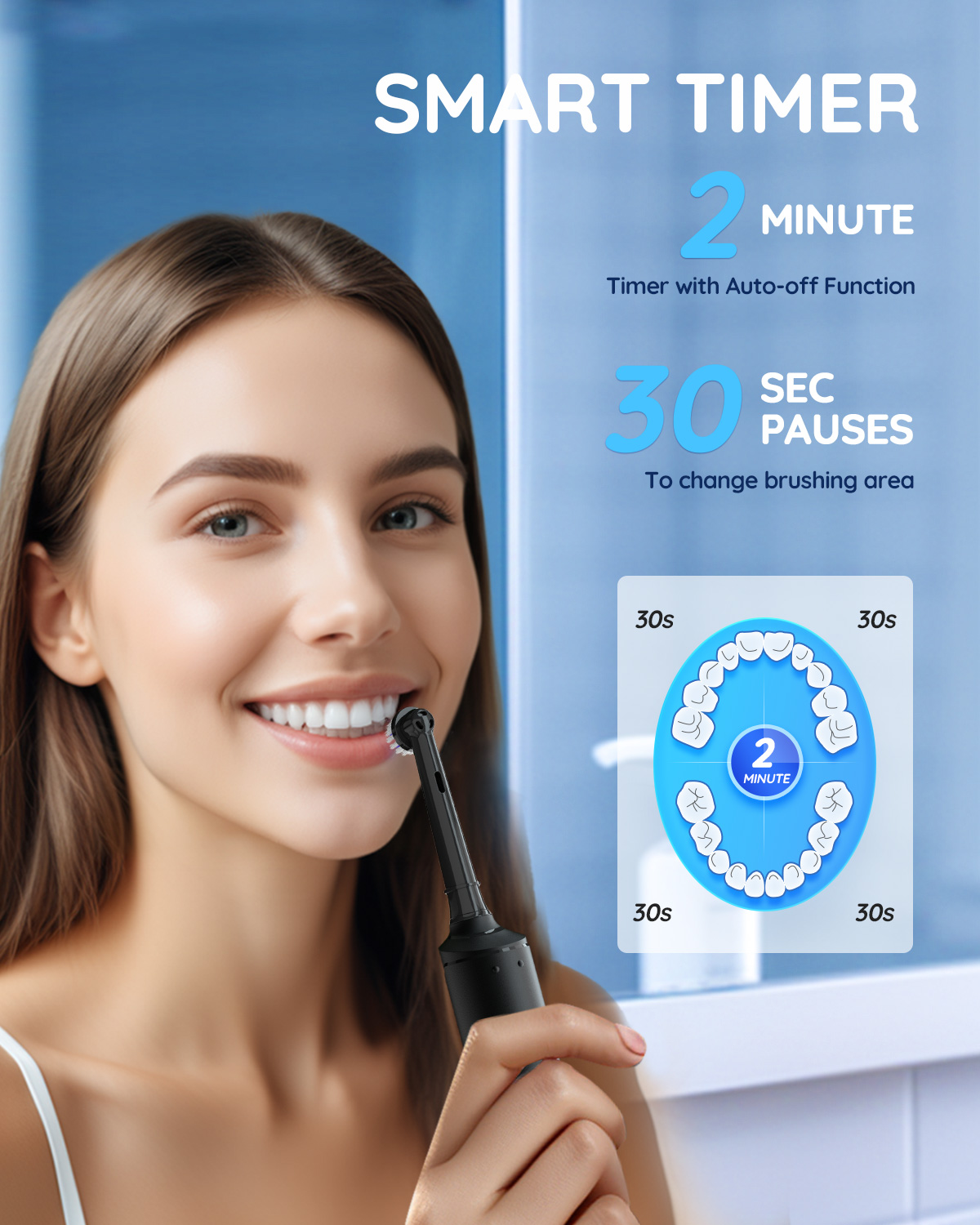 Mornwell-Brosse à Dents Électrique Sonique T37, Charge USB, Étanche, Ultrasonique, existent, 8 Têtes de Rechange, pour Adulte AI0001 – Image 5