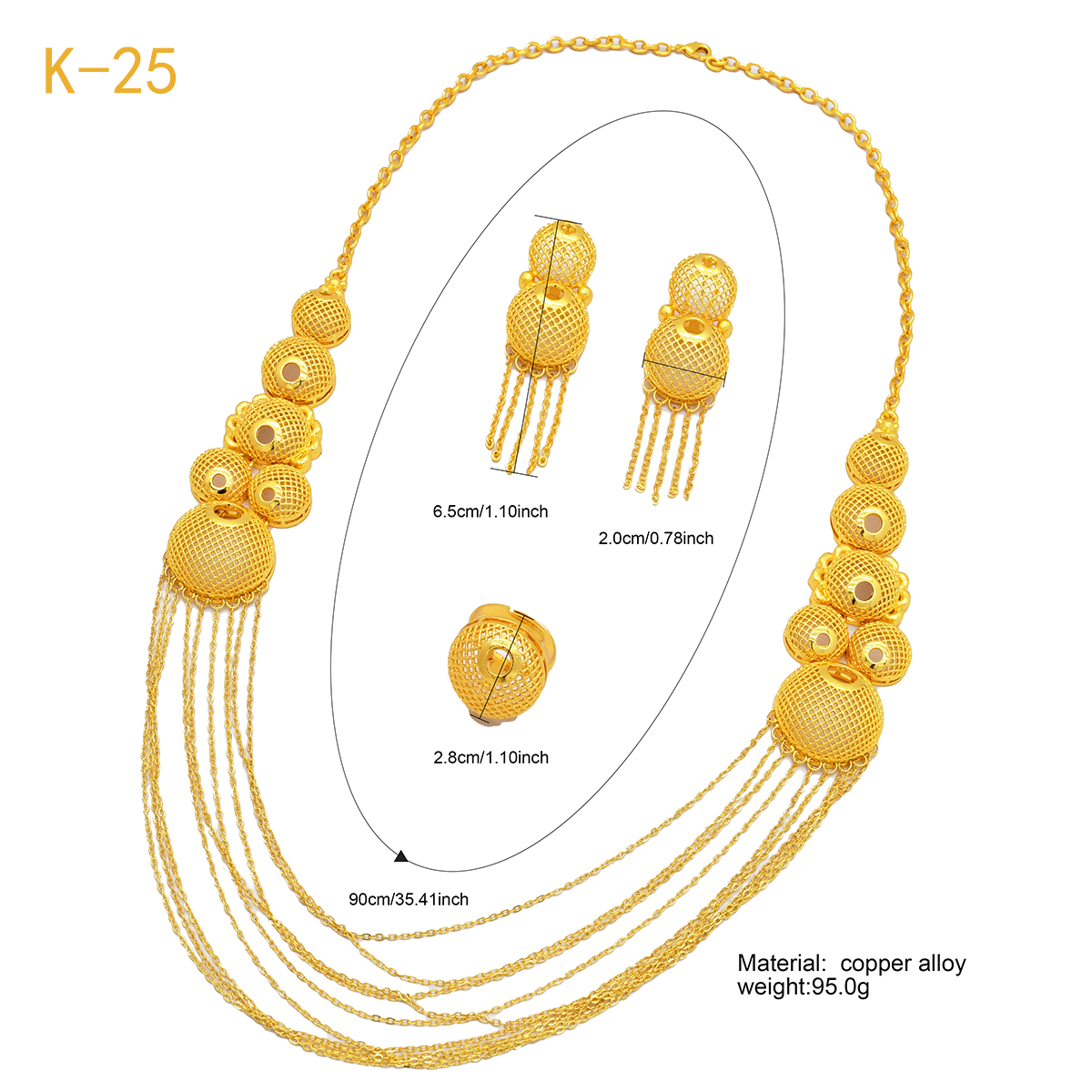 XUHUANG-Ensemble de bijoux en or 24 carats pour patients, collier à pampilles, boucles d'oreilles et bracelet, cadeaux de fête de mariage, document de Dubaï, mode, nouveau AI0001 – Image 2