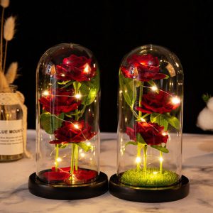 Fleurs artificielles LED pour femme, galAct en verre, rose avec boîte, cadeau de Noël et d'anniversaire, cadeau de la Saint-Valentin pour fille, aide 3 poubelles AI0001