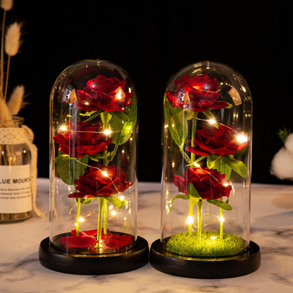 Fleurs artificielles LED pour femme, galAct en verre, rose avec boîte, cadeau de Noël et d'anniversaire, cadeau de la Saint-Valentin pour fille, aide 3 poubelles AI0001