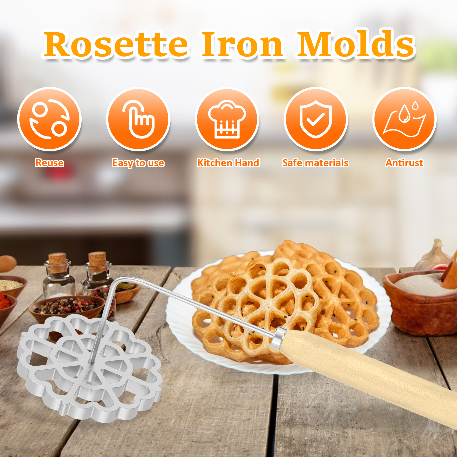Moules à Rosettes en Aluminium pour Biscuits Bunuelos, Gaufres, Entonnoir, Anneau de Gâteau, Outils de Cuisine AI0001 – Image 6