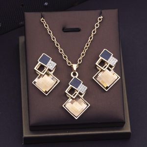 Ensembles de bijoux géométriques en cristal pour femmes, boucles d'oreilles carrées, ensembles de colliers, accessoires de mode AI0001