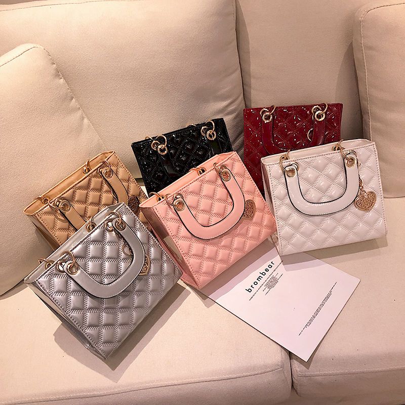 Mini sacs en cuir laqué pour femmes, sac à bandoulière brillant, sac à poignée supérieure, mode polyvalente, détruisez ifei Diamond Grid initiated, 2024 Nouveau AI0001 – Image 7