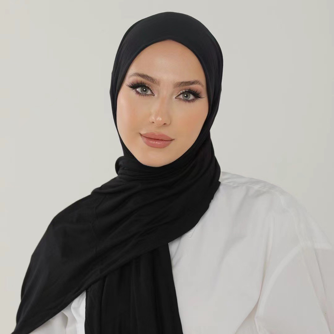 Écharpe classique en coton solide pour femme, nouveau style, modal, longue, unique, tête ronde, jer, hijab, pansement, châle AI0001 – Image 3