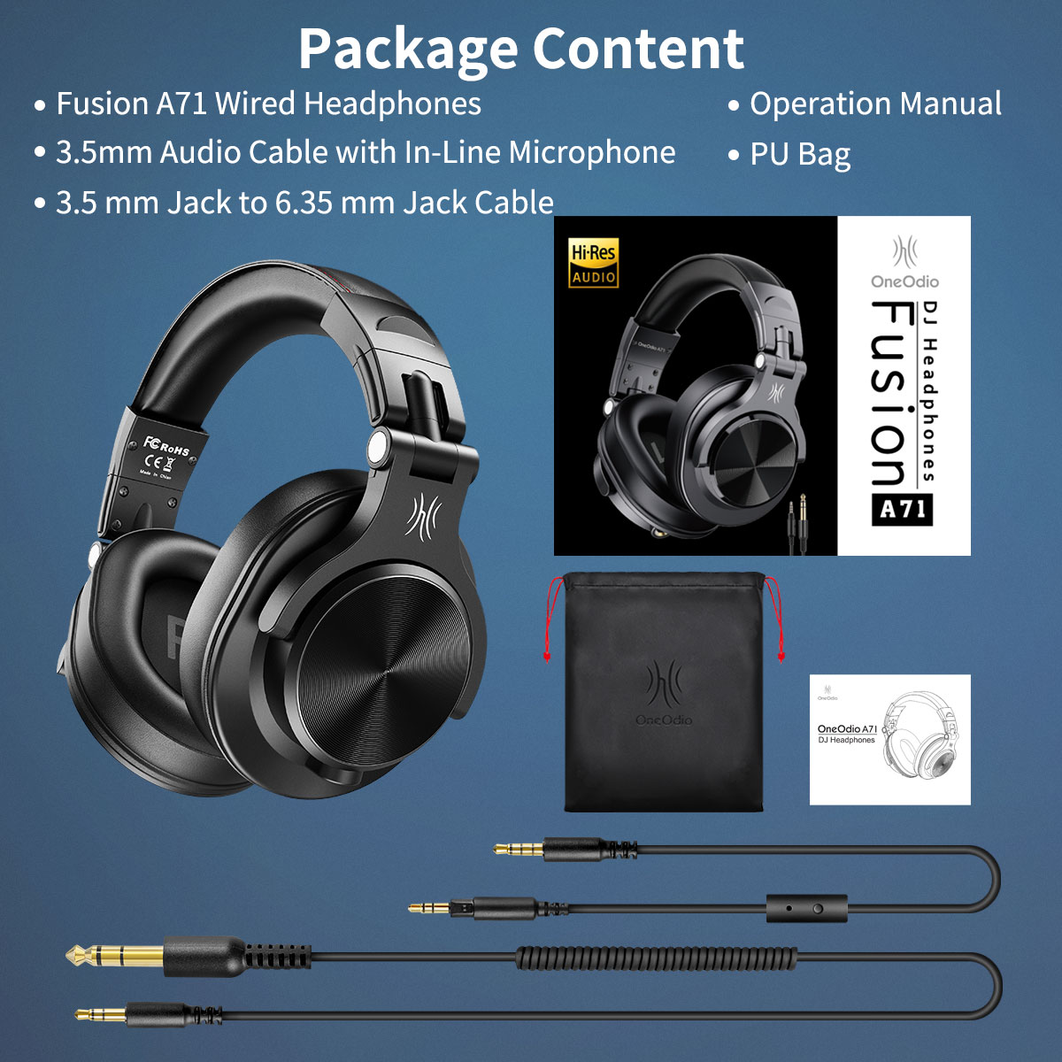 casque Oneodio-Casque de studio A71 Deep Bass, écouteurs filaires Hi-Res avec microphone, son stéréo, casque pour DJ Assad Audio Static AI0001 – Image 2