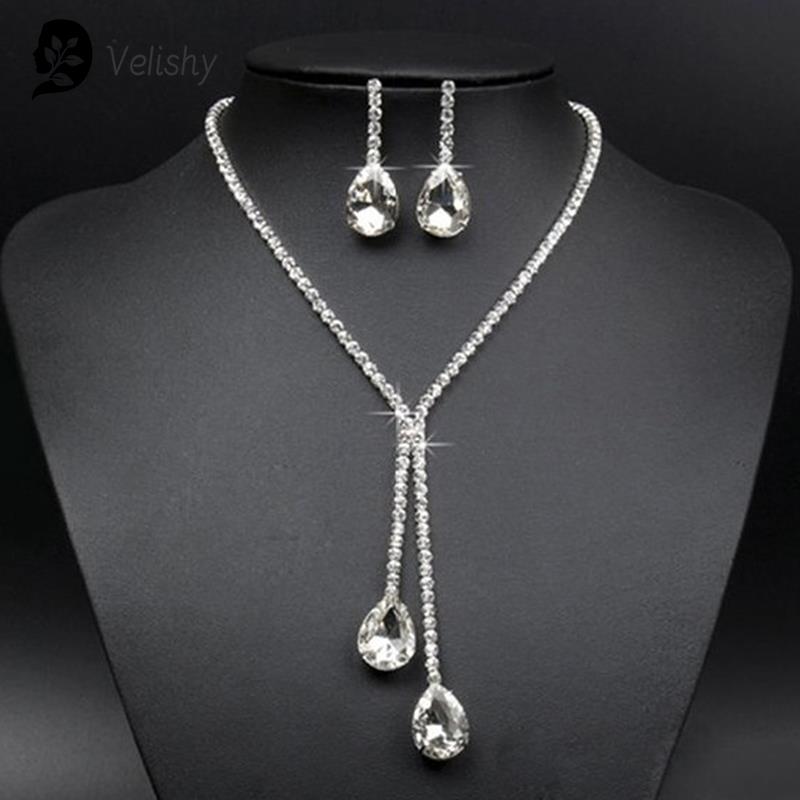 Ensemble de bijoux en cristal goutte d'eau pour mariage, collier en biscuits, boucles d'oreilles de luxe AI0001 – Image 6