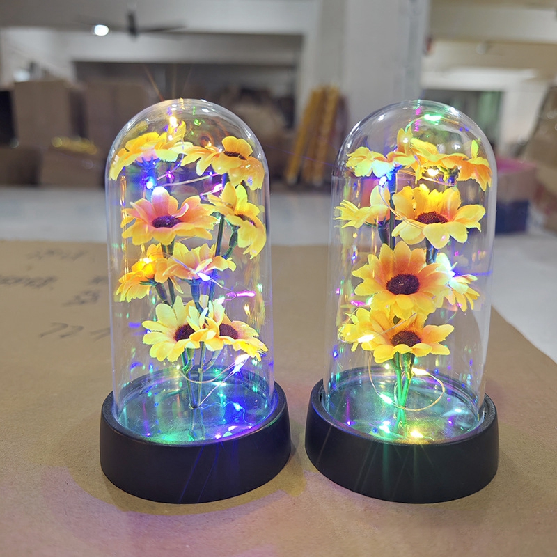 Ornement de tournesol Shoe avec couvercle transparent en acrylique, fleur éternelle LED, cadeaux de Noël, fournitures de fête lumineuses, fête des mères AI0001 – Image 4
