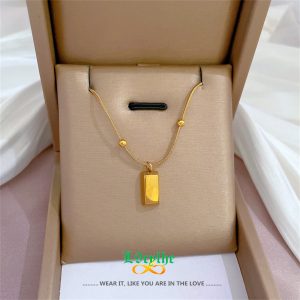 Collier Bullion Bar en Acier Inoxydable pour Hommes et Femmes, Colliers de raq, Faux Cube localité, Pendentif Brique, Bijoux Géométriques Hip Hop, Cadeau Chanceux AI0001