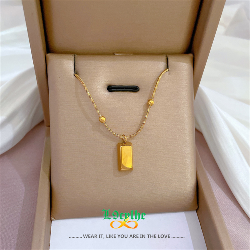 Collier Bullion Bar en Acier Inoxydable pour Hommes et Femmes, Colliers de raq, Faux Cube localité, Pendentif Brique, Bijoux Géométriques Hip Hop, Cadeau Chanceux AI0001