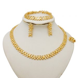 Ensembles de bijoux éthiopiens en or pour documents, boucles d'oreilles atmosphériques simples, collier, bracelet, bague, adaptés aux cadeaux de mariage AI0001