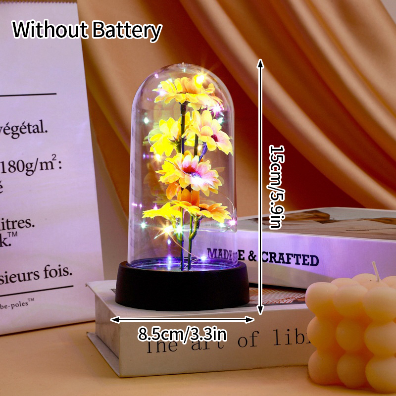 Ornement de tournesol Shoe avec couvercle transparent en acrylique, fleur éternelle LED, cadeaux de Noël, fournitures de fête lumineuses, fête des mères AI0001 – Image 2