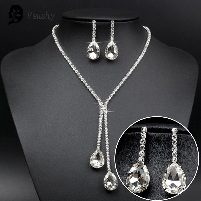 Ensemble de bijoux en cristal goutte d'eau pour mariage, collier en biscuits, boucles d'oreilles de luxe AI0001 – Image 5