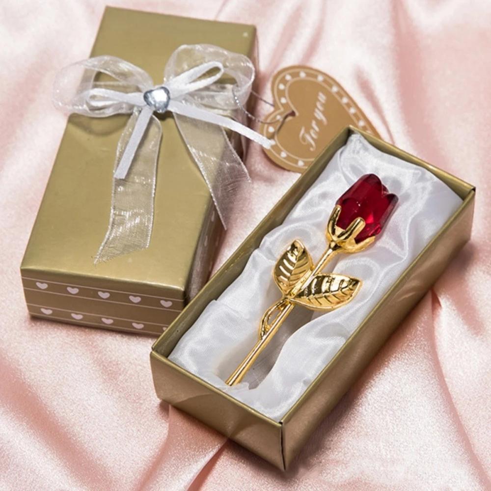 Fleur de rose artificielle en verre de cristal pour petite amie, argent, or, cadeau de la Saint-Valentin, cadeau de mariage pour invité, le plus récent AI0001