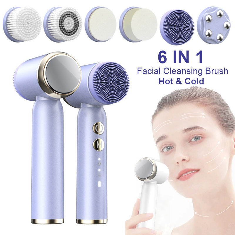Brosse électrique de nettoyage du visage, 6 en 1, chaude et froide, ultrasonique, pour éliminer les points noirs, exfoliante pour le visage, rotative et étanche, pour nettoyer les pores AI0001 – Image 7