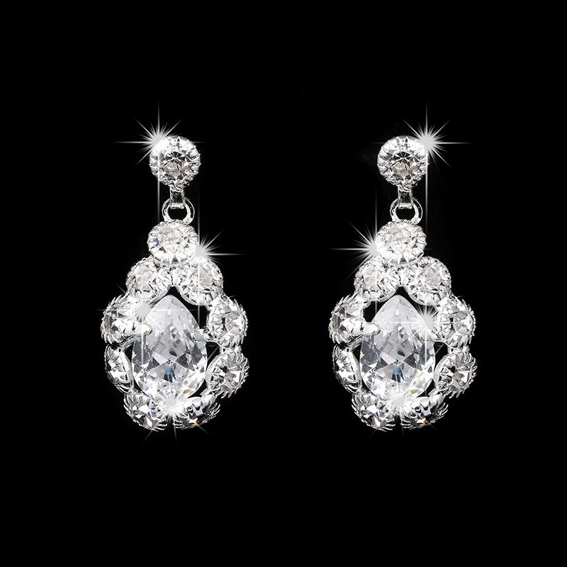 Bijoux de mariage brillants en zircon, collier goutte d'eau, boucles d'oreilles artisanales, accessoires de mariage, 491 AI0001 – Image 3
