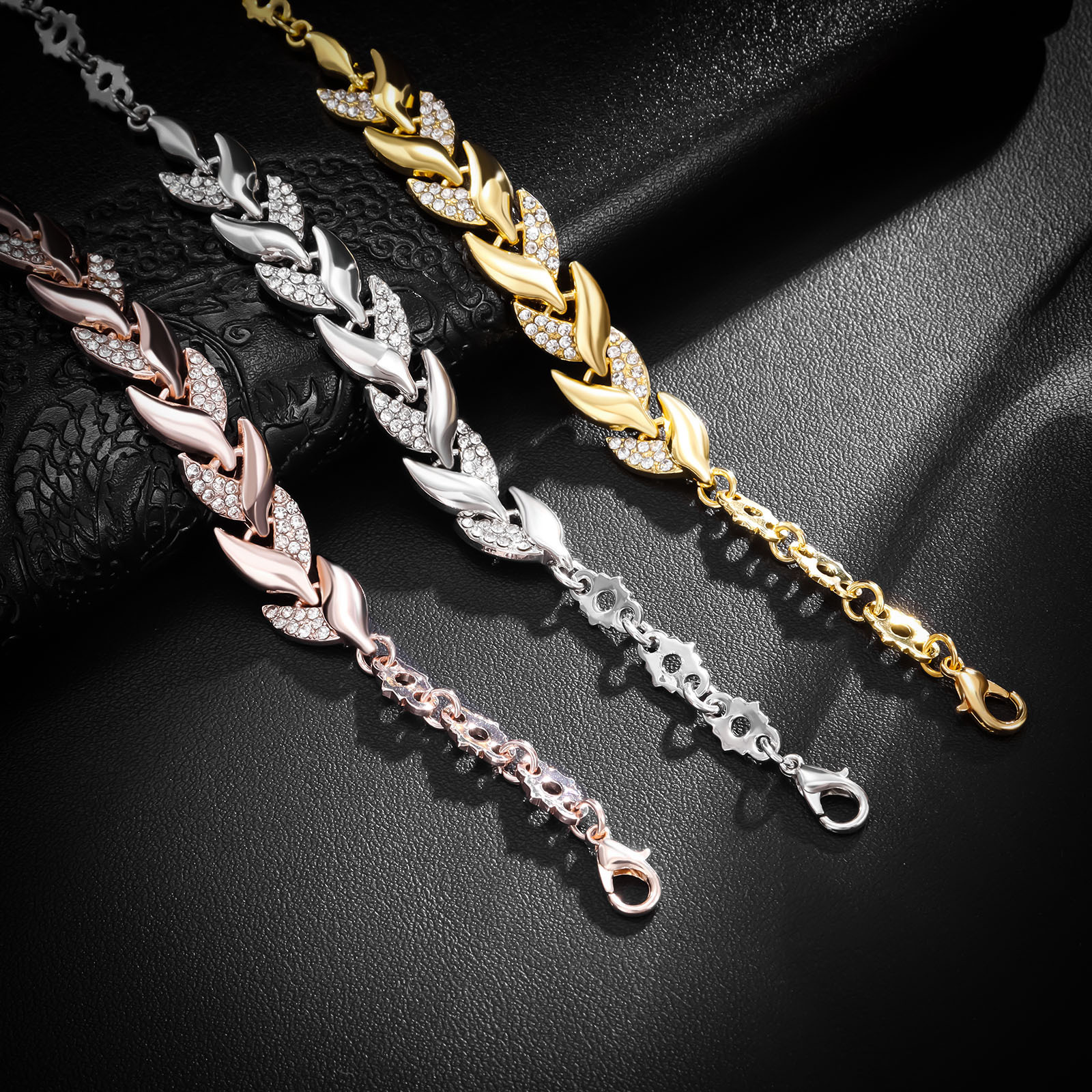Bracelet en diamant cuir chevelu doré pour femme, bracelet personnalisé, léger, luxe, mode, mariage, fête de vacances, cadeau de bijoux pour fille AI0001 – Image 3