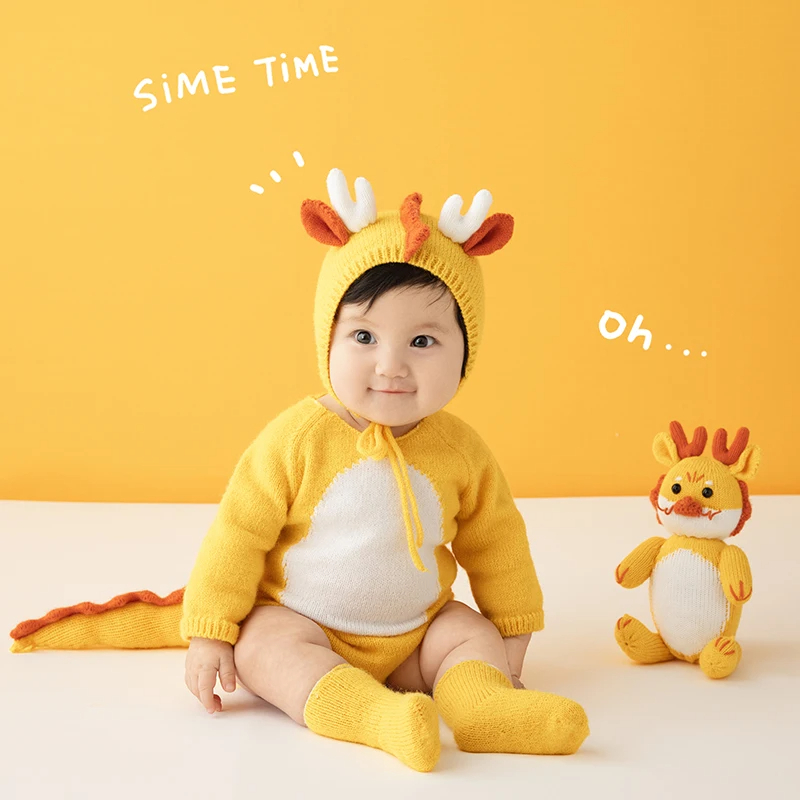 Ensemble de vêtements de photographie pour bébé, combinaison chapeau et chaussettes, corne de dragon, tenue mignonne, accessoires d'oreiller tournesol, 3 à 5 mois, ensemble de 3 pièces AI0001 – Image 4