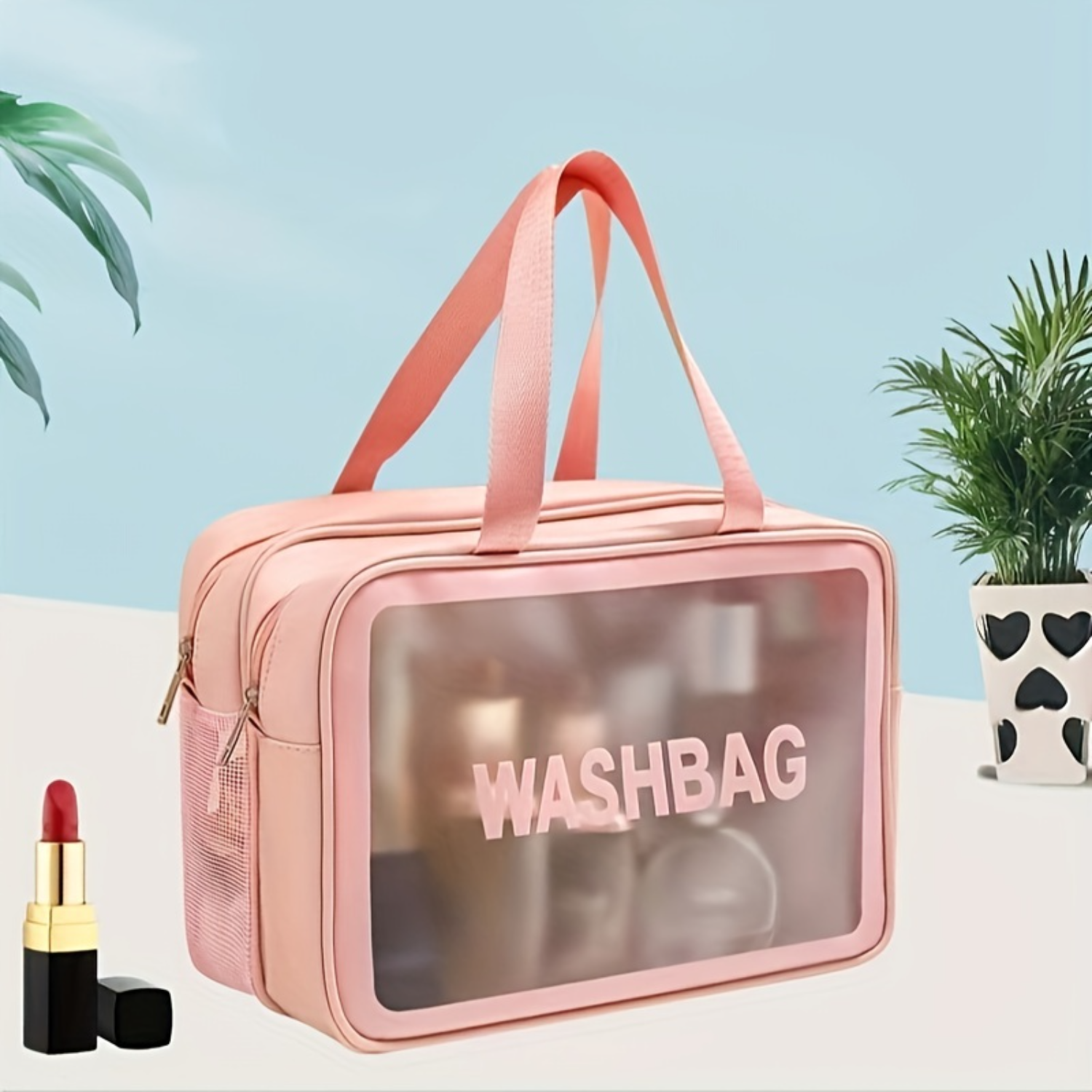Trousse de Toilette avec Support et Mathiation Sèche, Trousse Cosmétique de Voyage Portable, Trousse de Lavage Transparente et Claire AI0001 – Image 7