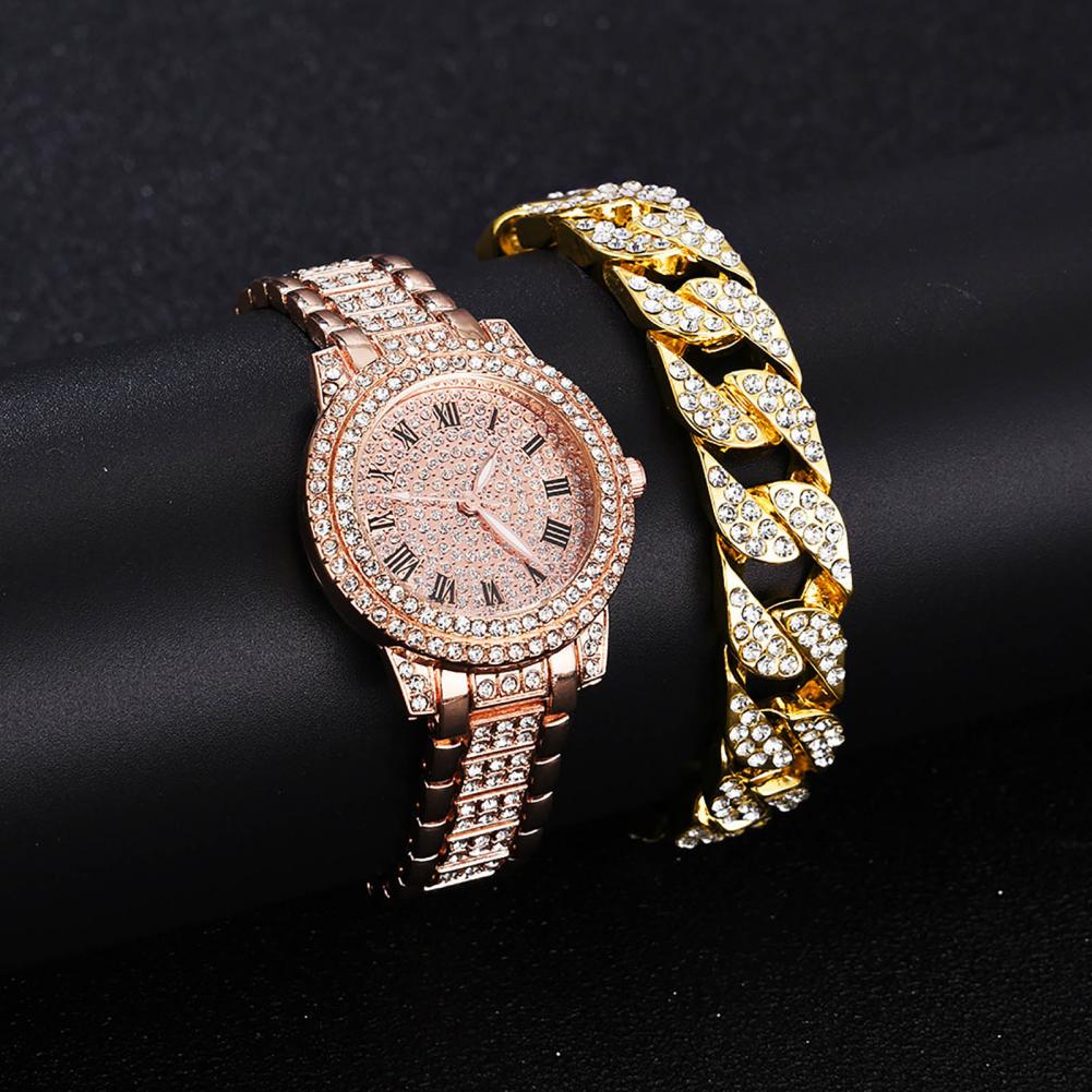 Kit de Bracelet de Montre à Quartz avec Affichage de Pointeur à Cadran Rond pour Femme, Décor Précis et Réglable, Strass Complets, 2 Pièces/Ensemble AI0001 – Image 6