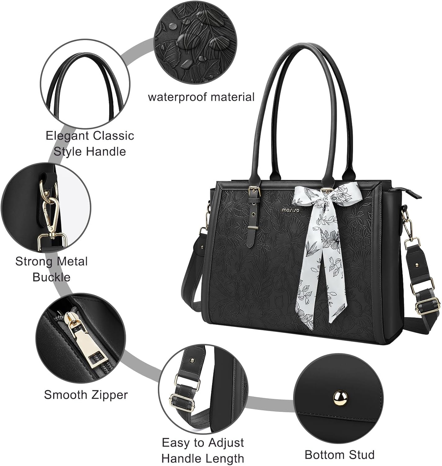 Sac fourre-tout en cuir PU pour femme, MacPleM3, HP, Dell, Bali, ordinateur portable avant, gaufré, rétro Hibiscus, ordinateur portable, 15 pouces, 16 pouces, 17.3 pouces AI0001 – Image 5