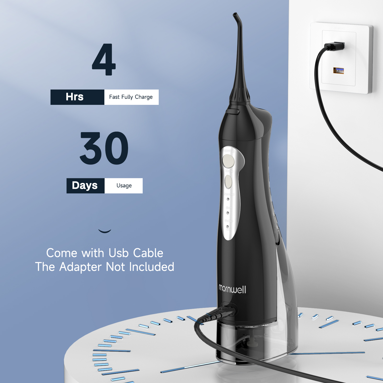 Mornwell-Irrigateur buccal à jet d'eau dentaire D52, hydropulseur portable aste par USB, nettoyeur de dents étanche, eau précieuse, 300ml AI0001 – Image 5