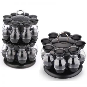 Pot à épices rotatif et ajustable, matériel de protection de l'environnement, outils de cuisine T1, ensemble de 8 bouteilles noires AI0001