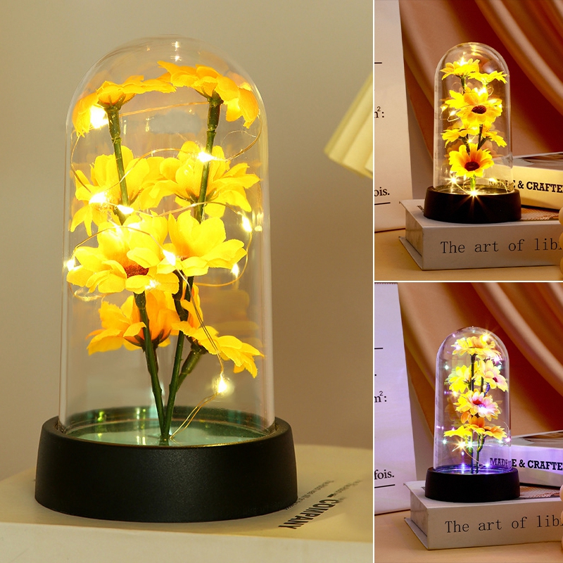 Ornement de tournesol Shoe avec couvercle transparent en acrylique, fleur éternelle LED, cadeaux de Noël, fournitures de fête lumineuses, fête des mères AI0001 – Image 6