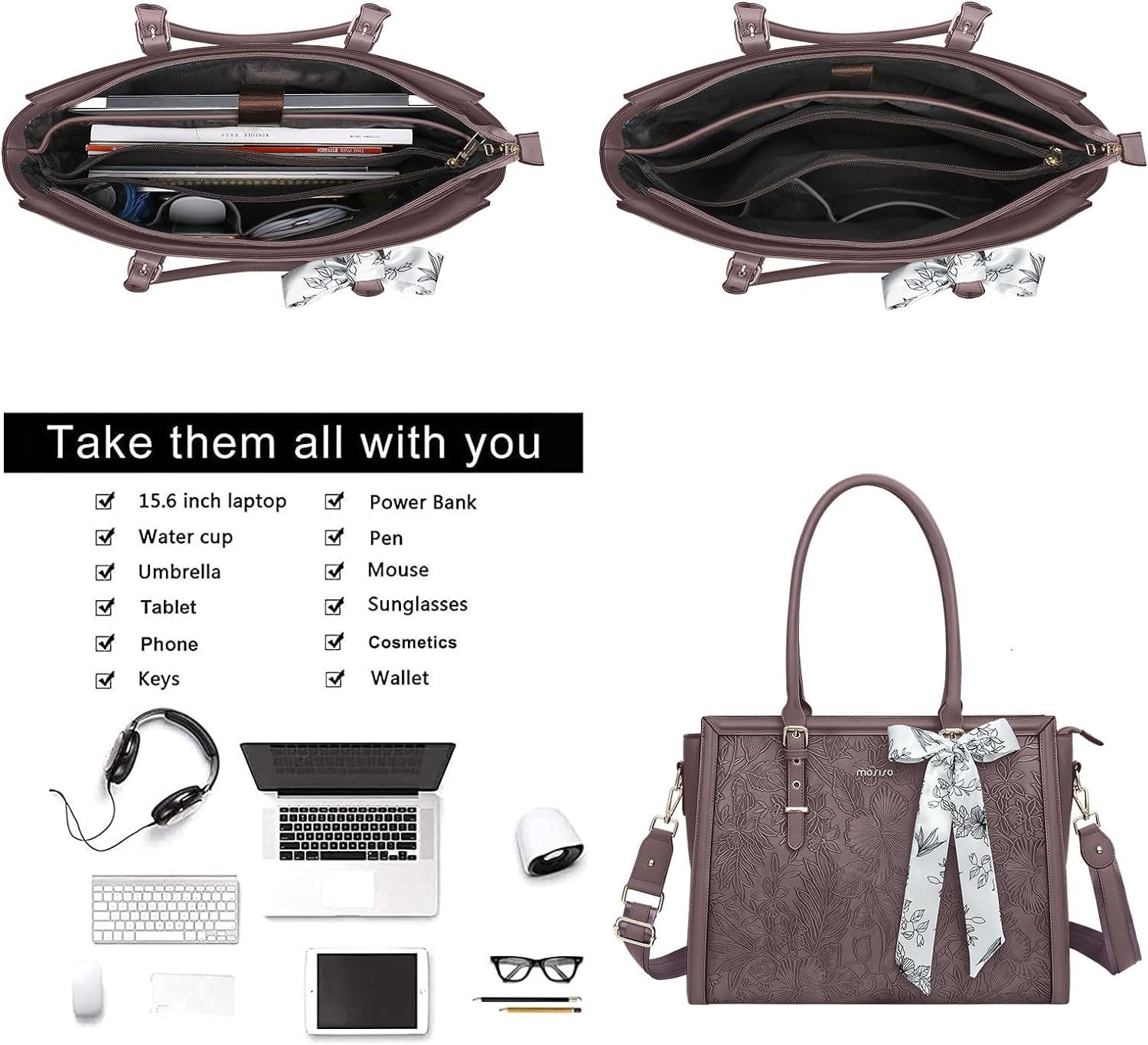 Sac fourre-tout en cuir PU pour ordinateur portable pour femme, étui de transport pour ordinateur portable, sac à main de grande capacité, sac initié aux voyages d'affaires, 15 pouces, 16 pouces, 17.3 pouces, dernier cri AI0001 – Image 6