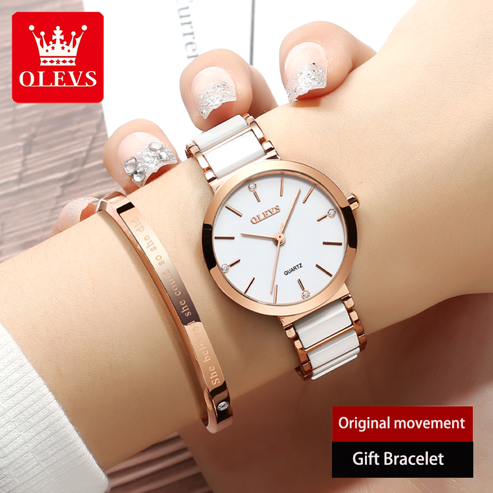 OLEVS-Bracelet de montre en céramique pour femme, montre à quartz pour femme, étanche, marque de luxe, mode élégante, montre-bracelet pour femme, 5877 AI0001 – Image 5