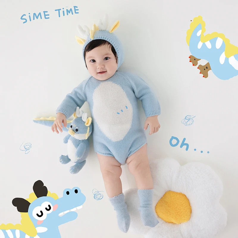 Ensemble de vêtements de photographie pour bébé, combinaison chapeau et chaussettes, corne de dragon, tenue mignonne, accessoires d'oreiller tournesol, 3 à 5 mois, ensemble de 3 pièces AI0001 – Image 5