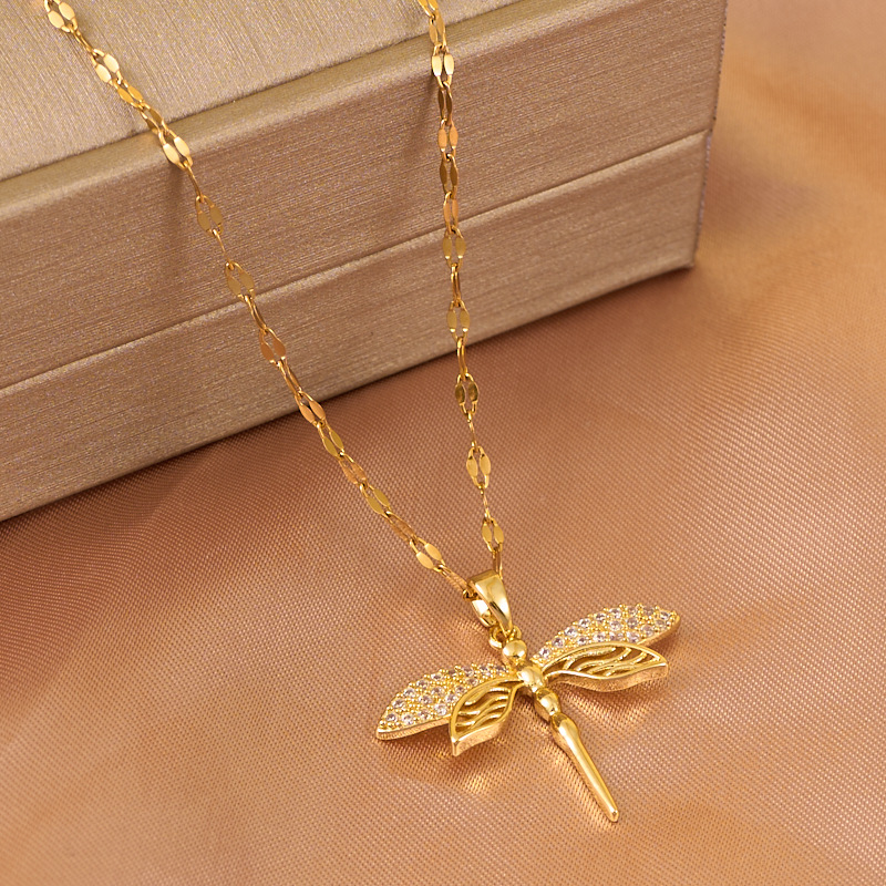 Collier pendentif libellule évidé pour femme, acier au titane, micro-incrusté JOand, accessoire AI0001 – Image 2