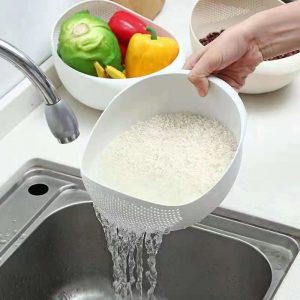 Mir de drainage de cuisine avec poignée, tamis à riz portable, cuillère en plastique, bol à riz, panier à filet filtrant, évier de cuisine, 1 pièce AI0001