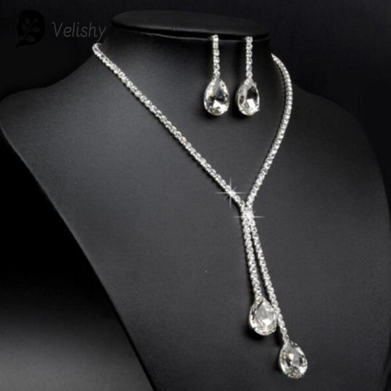 Ensemble de bijoux en cristal goutte d'eau pour mariage, collier en biscuits, boucles d'oreilles de luxe AI0001 – Image 4
