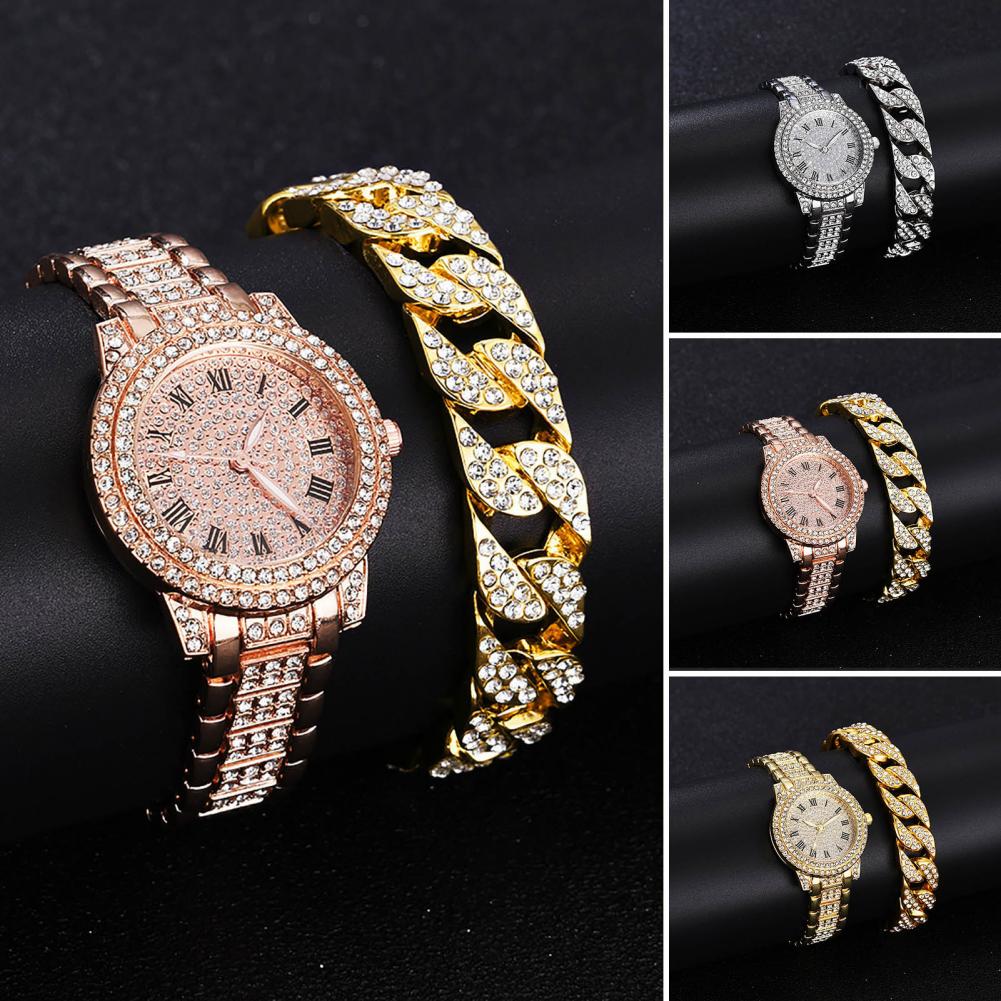 Kit de Bracelet de Montre à Quartz avec Affichage de Pointeur à Cadran Rond pour Femme, Décor Précis et Réglable, Strass Complets, 2 Pièces/Ensemble AI0001 – Image 4