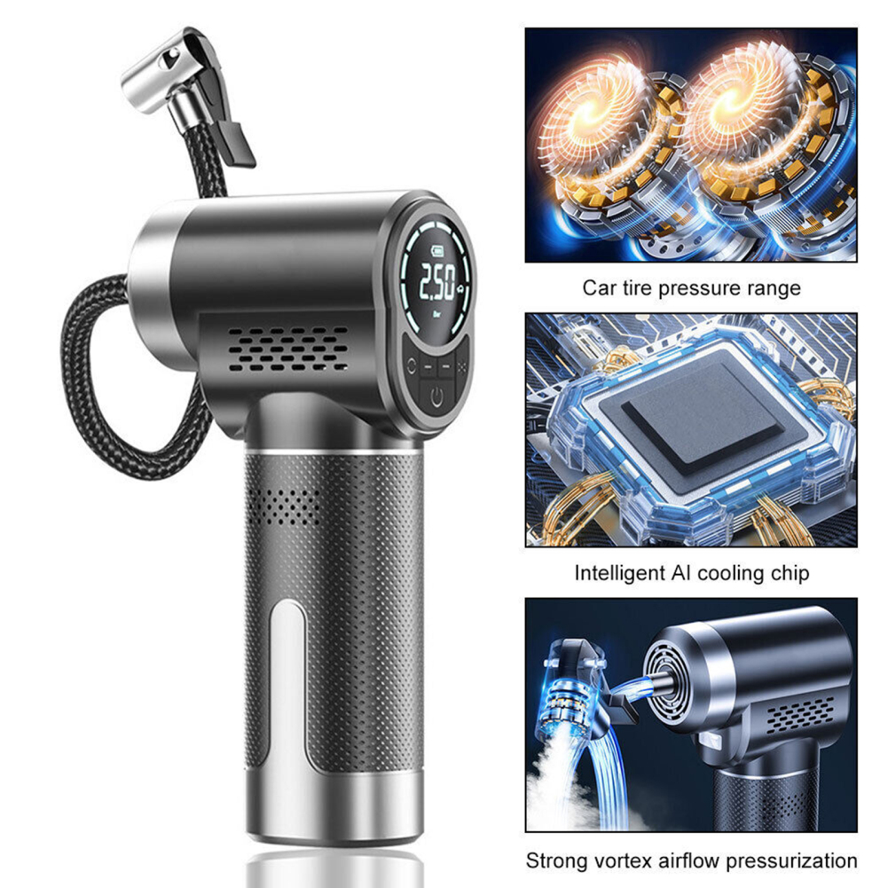Compresseur d'air sans fil portable avec lumière LED, pompe de gonflage électrique pour moto, vélo, bateau, auto, voiture, 150psi AI0001 – Image 4