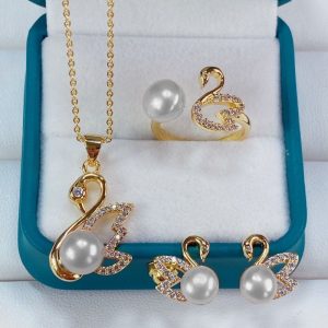Ensemble de bijoux de fête fzBanquet de perles d'eau douce pour femmes, accessoires de charme, cadeau d'anniversaire pour amoureux, mode de luxe, 4 pièces par ensemble AI0001