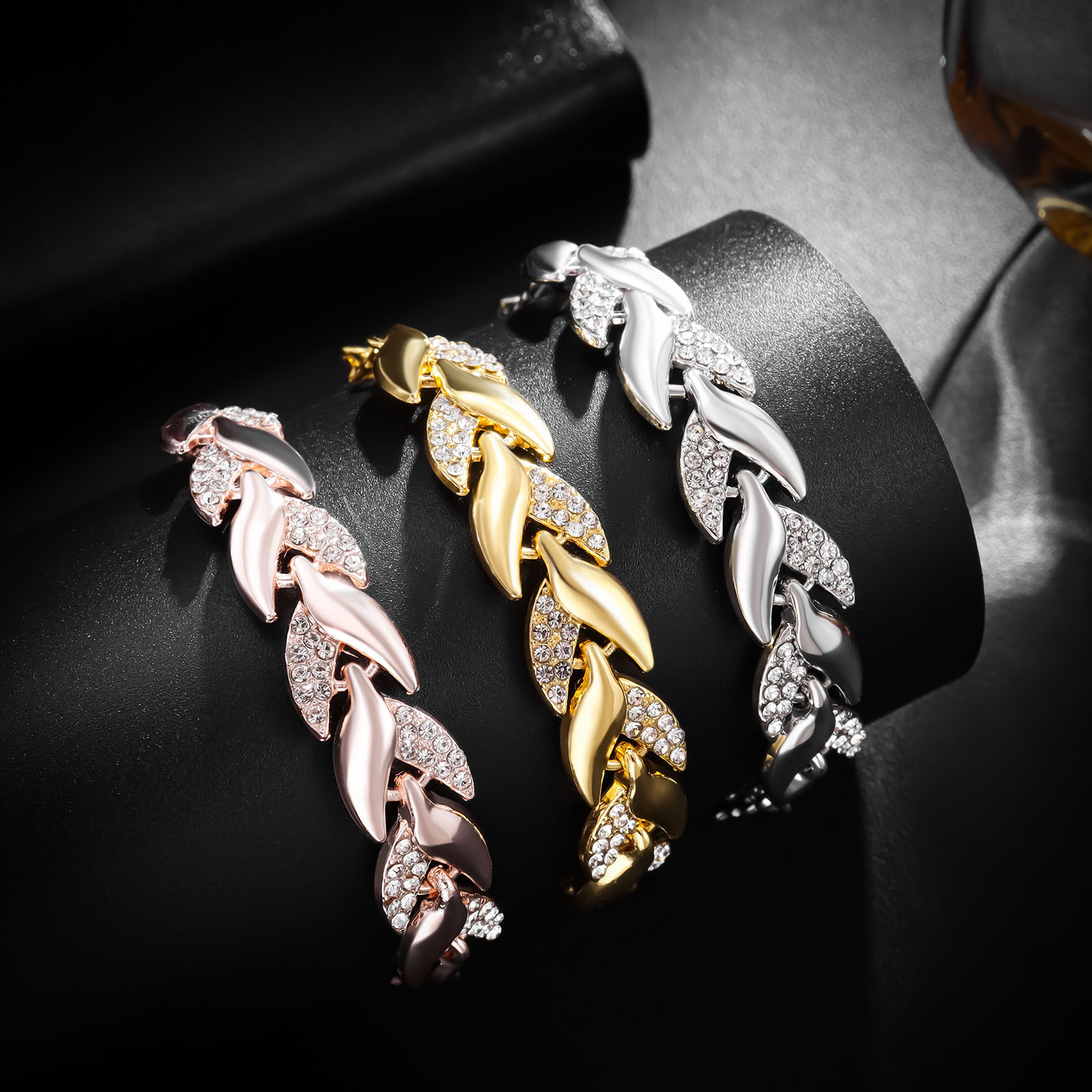 Bracelet en diamant cuir chevelu doré pour femme, bracelet personnalisé, léger, luxe, mode, mariage, fête de vacances, cadeau de bijoux pour fille AI0001 – Image 2