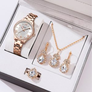 Istro REN-Montre-bracelet de luxe pour femme, bague, collier, boucles d'oreilles, biscuits, mode, décontracté, ensemble de 5 pièces AI0001