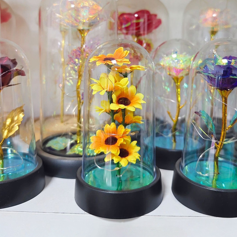 Ornement de tournesol Shoe avec couvercle transparent en acrylique, fleur éternelle LED, cadeaux de Noël, fournitures de fête lumineuses, fête des mères AI0001 – Image 5
