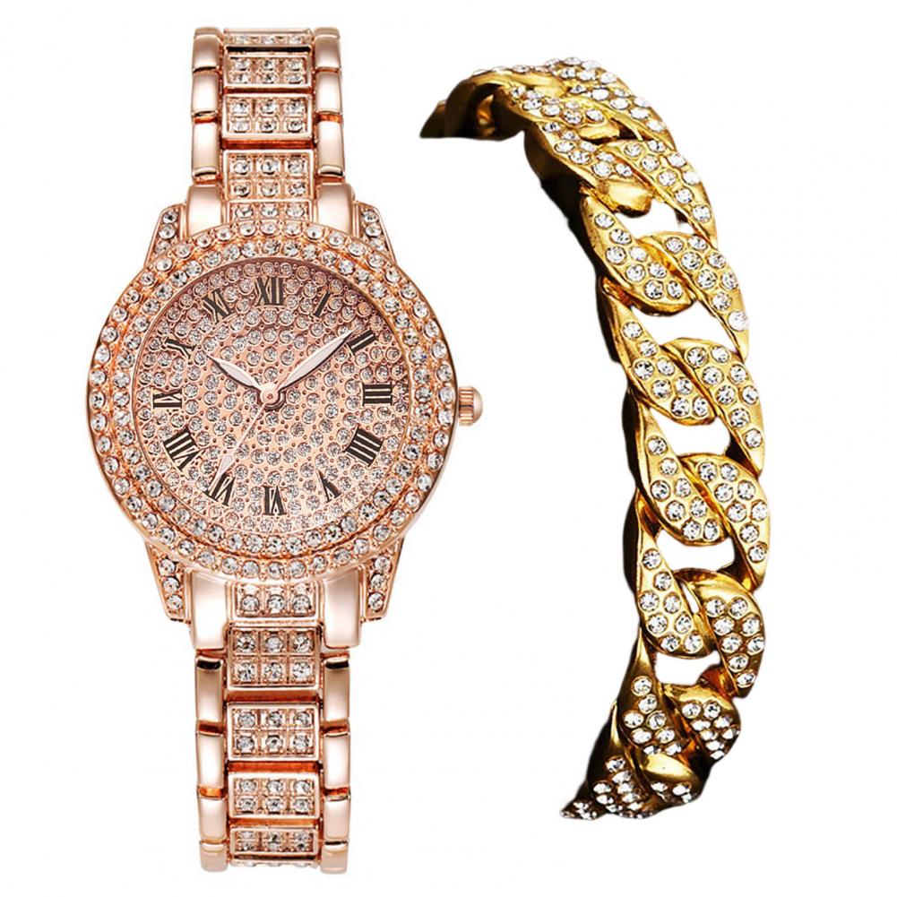 Kit de Bracelet de Montre à Quartz avec Affichage de Pointeur à Cadran Rond pour Femme, Décor Précis et Réglable, Strass Complets, 2 Pièces/Ensemble AI0001 – Image 3