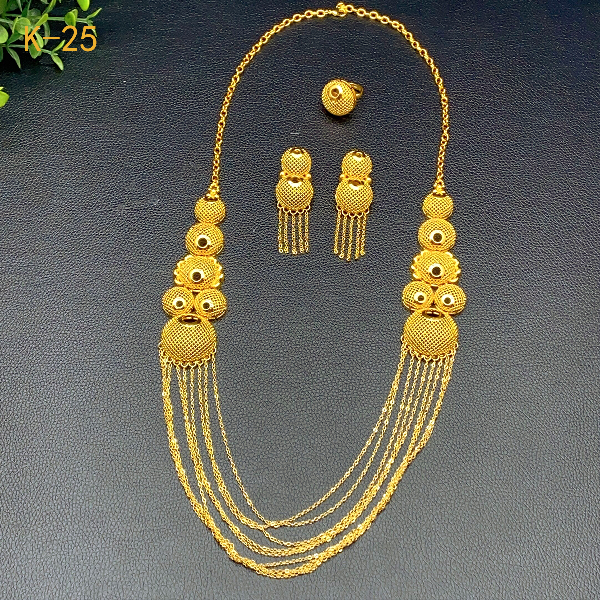 XUHUANG-Ensemble de bijoux en or 24 carats pour patients, collier à pampilles, boucles d'oreilles et bracelet, cadeaux de fête de mariage, document de Dubaï, mode, nouveau AI0001 – Image 4