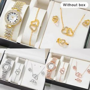 Ensemble montre-bracelet et bijoux coeur pour femme, biscuits de luxe, montre à quartz, mode, ensemble de 5 pièces AI0001