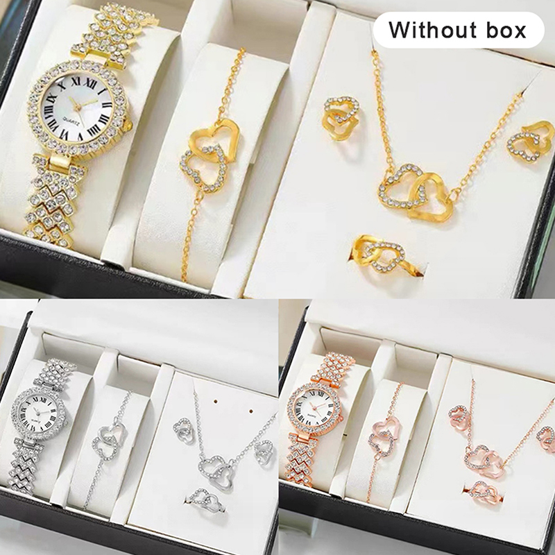 Ensemble montre-bracelet et bijoux coeur pour femme, biscuits de luxe, montre à quartz, mode, ensemble de 5 pièces AI0001