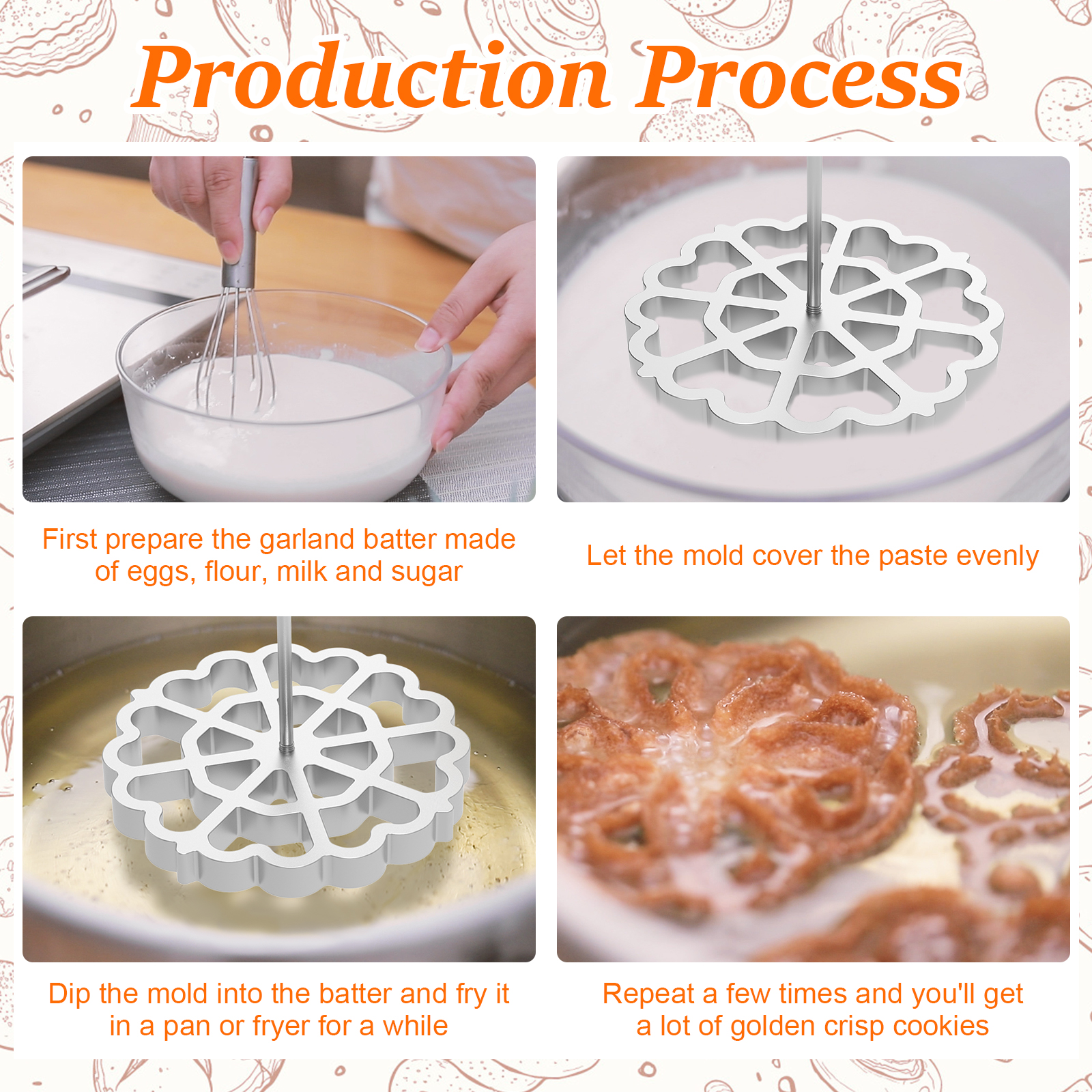 Moules à Rosettes en Aluminium pour Biscuits Bunuelos, Gaufres, Entonnoir, Anneau de Gâteau, Outils de Cuisine AI0001 – Image 3