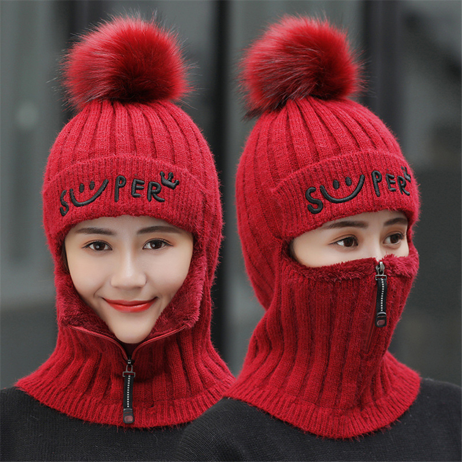 Ensemble de Chapeaux d'Hiver en Laine pour Femme, Masque Chaud en Velours Optique, Bonnets de Cyclisme, Skullies, Col de Pull, 2023 AI0001 – Image 5
