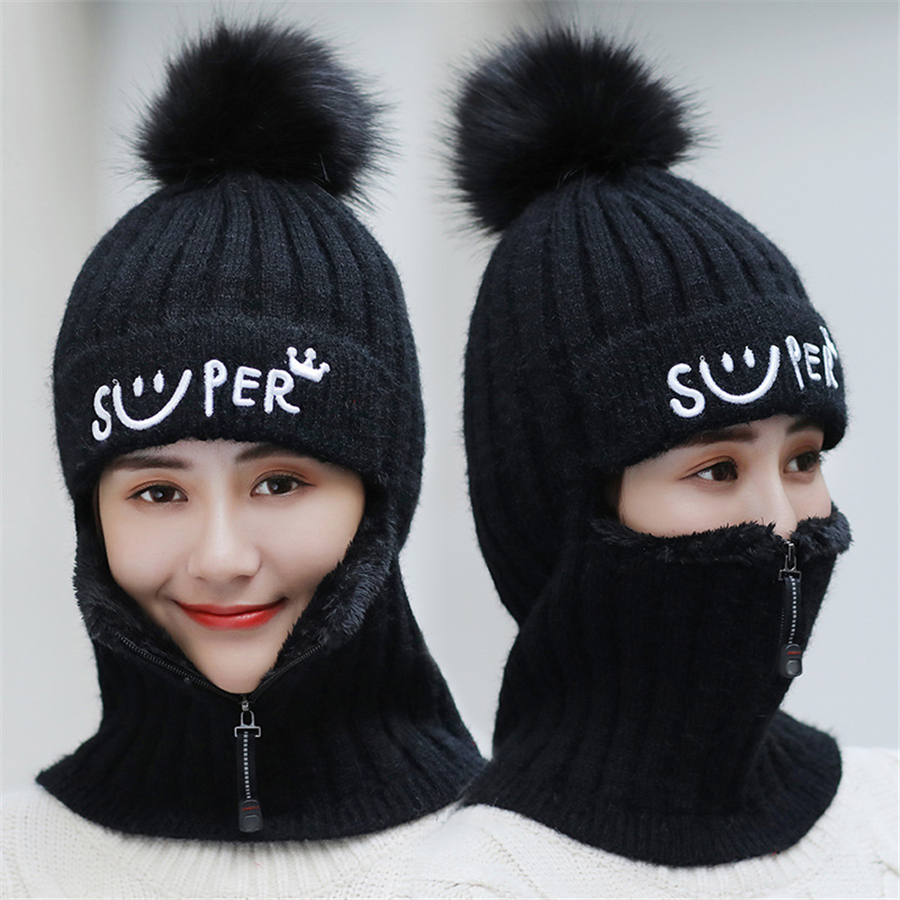 Ensemble de Chapeaux d'Hiver en Laine pour Femme, Masque Chaud en Velours Optique, Bonnets de Cyclisme, Skullies, Col de Pull, 2023 AI0001 – Image 7