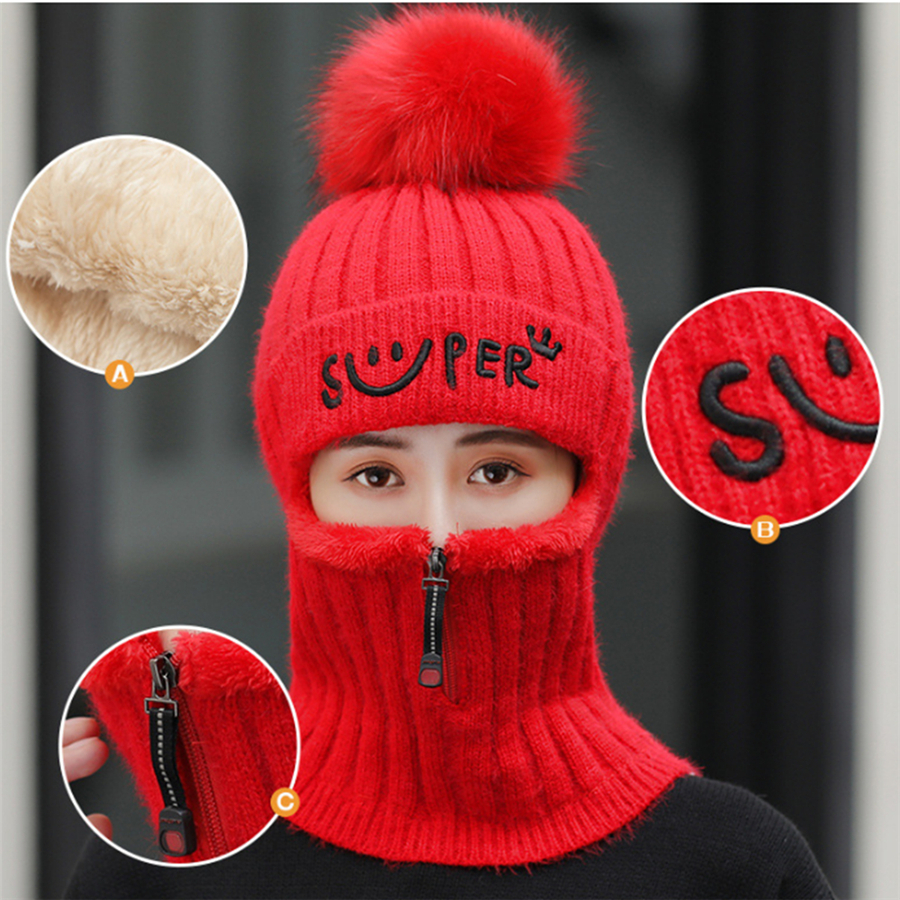 Ensemble de Chapeaux d'Hiver en Laine pour Femme, Masque Chaud en Velours Optique, Bonnets de Cyclisme, Skullies, Col de Pull, 2023 AI0001 – Image 2