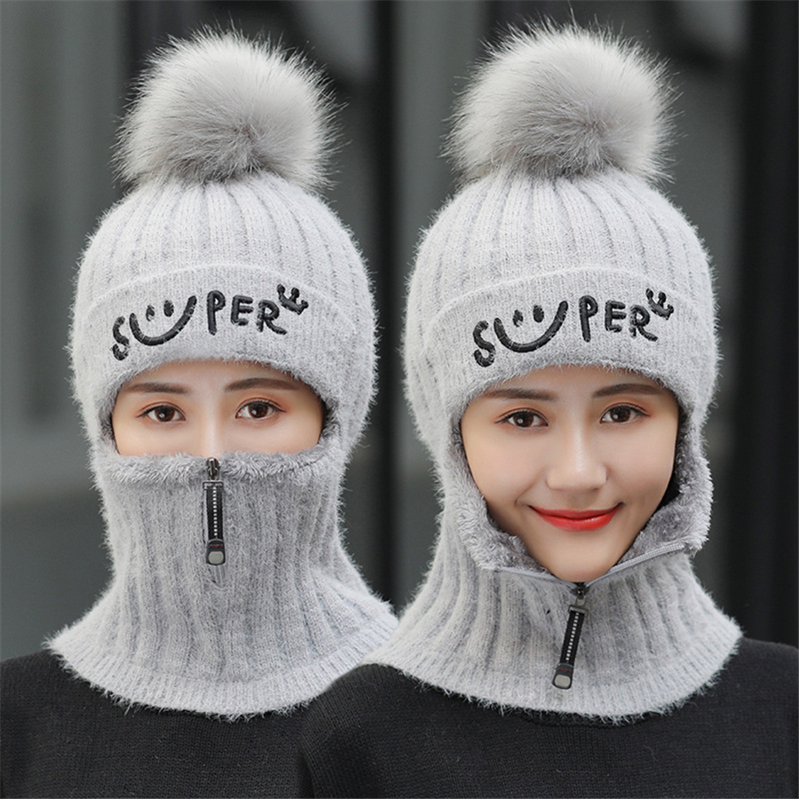 Ensemble de Chapeaux d'Hiver en Laine pour Femme, Masque Chaud en Velours Optique, Bonnets de Cyclisme, Skullies, Col de Pull, 2023 AI0001 – Image 3